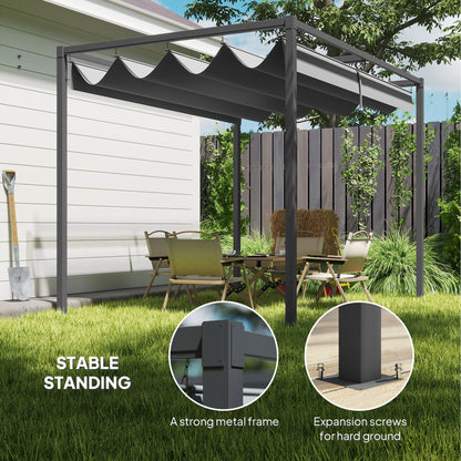 3 x 2m Metal Outdoor Pergola with Retractable Roof, Outdoor Gazebo Canopy Shelter with Drainage Holes for Garden, Patio