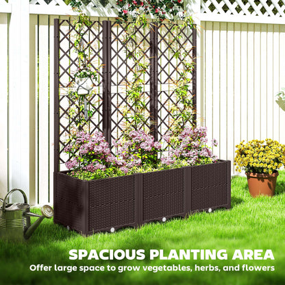 Raised Garden Bed with Trellis, Plastic Planter Box with Drainage Holes