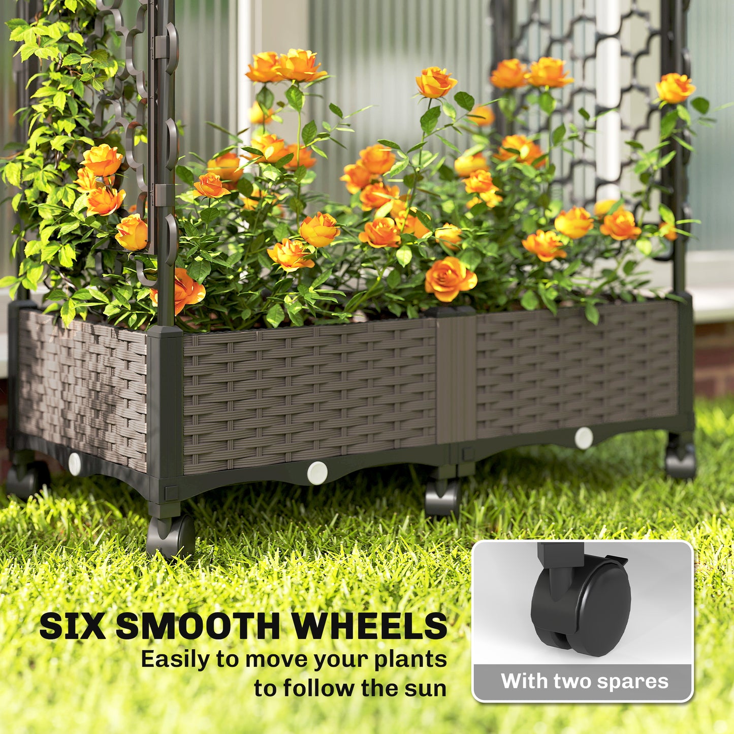 Raised Garden Bed with Arch Trellis, Raised Bed for Garden on Wheels with Side Trellis, Self Watering Planter Box