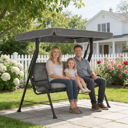 3-Seater Garden Swing Seat, Outdoor Swing Chair with Adjustable Waterproof Canopy, Light Grey