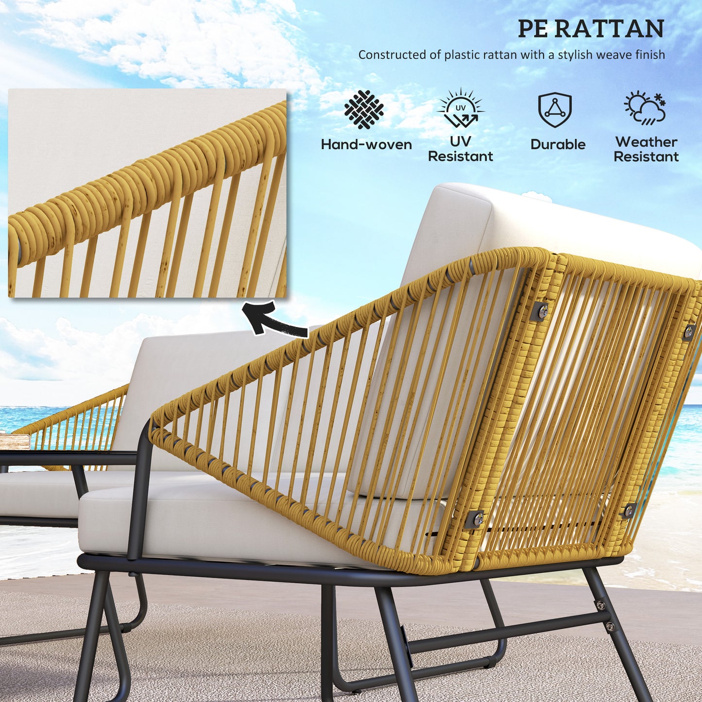 Four-Piece Rattan Strong Panel Outdoor Sofa Set - Natural