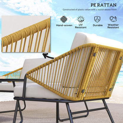 Four-Piece Rattan Strong Panel Outdoor Sofa Set - Natural
