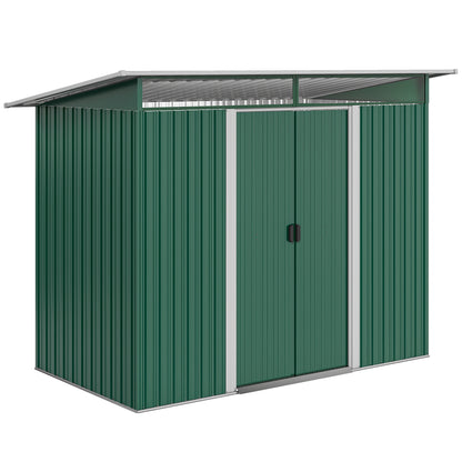 8.5 x 4ft Metal Shed with Lightsky Panels, Garden Storage Tool House with Double Doors for Garden, Patio and Lawn, Green