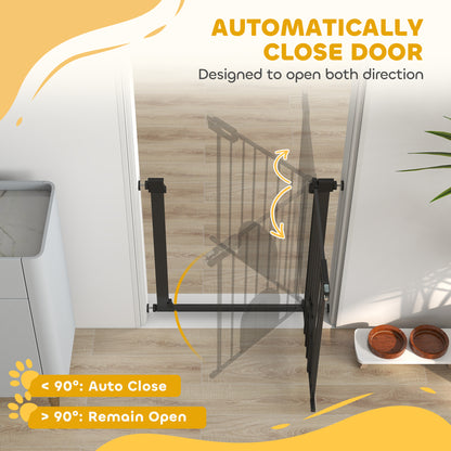 Dog Gate with Cat Flap Pet Safety Gate Barrier, Stair Pressure Fit, Auto Close, Double Locking, 75-82 cm Black