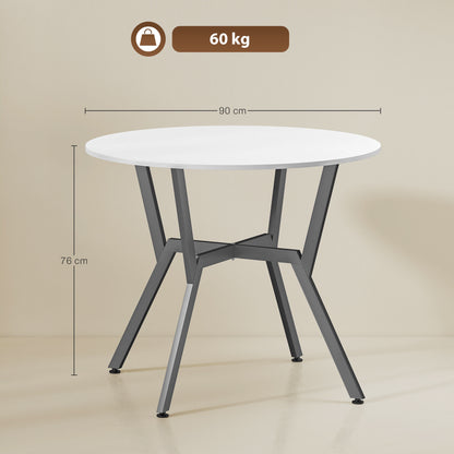 Dining Table, Round Kitchen Table with Black Legs for Living Room, Dining Room 90 x 76 cm, High Gloss White