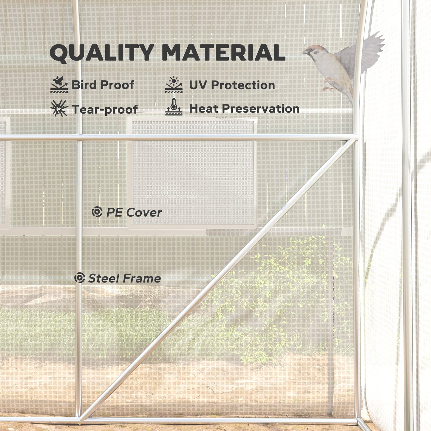 Walk-in Polytunnel Greenhouse Green House with Roll-up Sidewalls, UV-resistant PE Cover, 3 x 2 x 2m, White