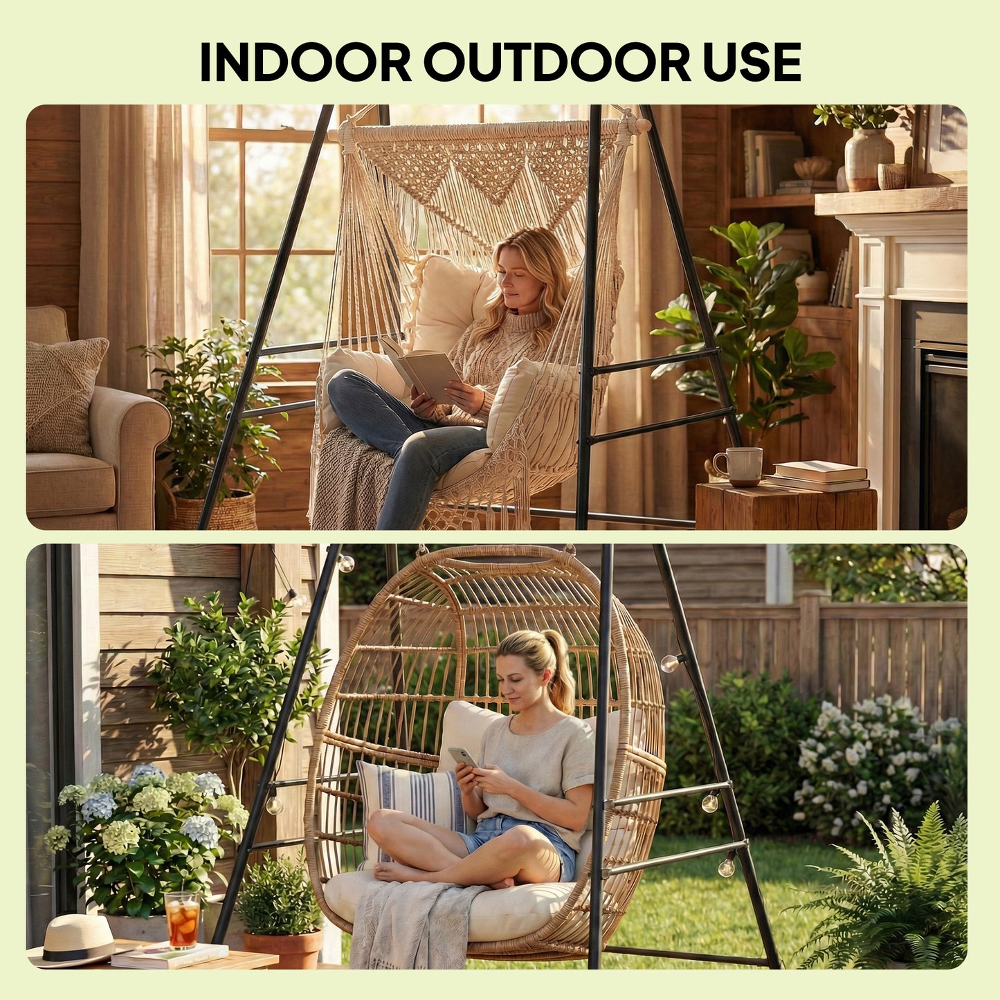 Hammock Chair Stand Only, 150KG Load Capacity, for Indoor Outdoor, Black