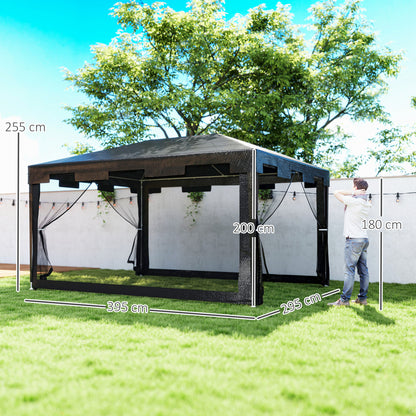 4 x 3 m Party Tent Wedding Gazebo Outdoor Waterproof PE Canopy Shade with Panel