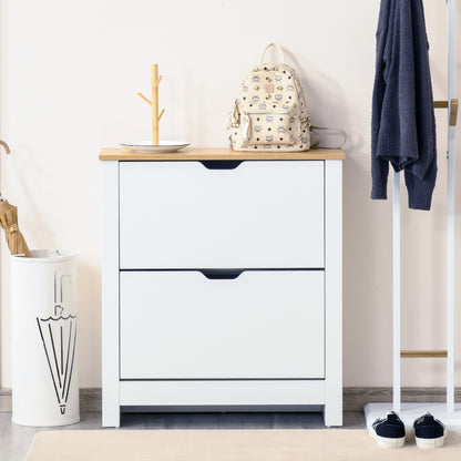Narrow Shoe Cabinet, Space Saving Shoe Storage Cabinet with 2 Flip Drawers and Adjustable Shelves for 6-12 Pairs of Shoes for