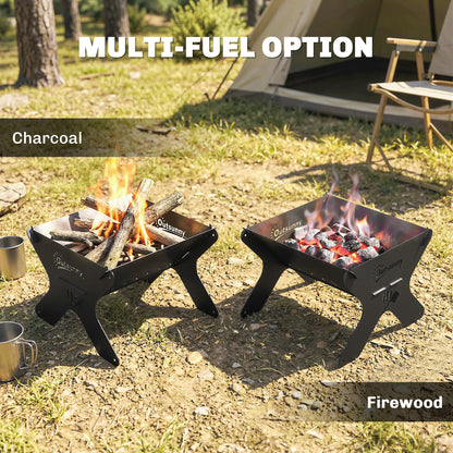 2-In-1 Portable BBQ Grill and Camping Fire Pit, Tabletop Charcoal Barbecue Grill with Gripper, Gloves and Carry Bag