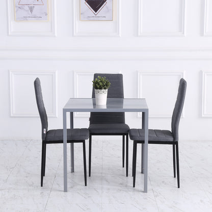 Modern Square Dining Table for 2-4 People, with Glass Top & Metal Legs for Dining Room, Living Room, Grey