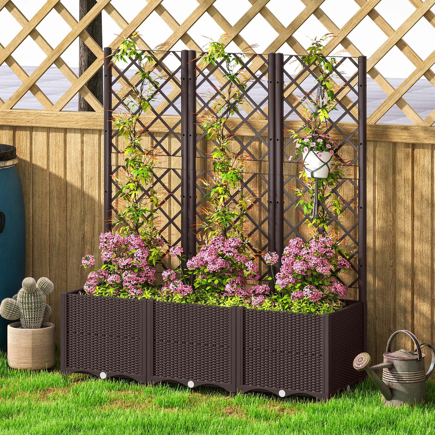 Raised Garden Bed with Trellis, Plastic Planter Box with Drainage Holes