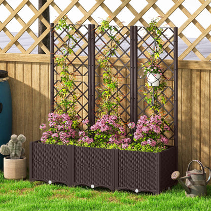 Raised Garden Bed with Trellis, Plastic Planter Box with Drainage Holes