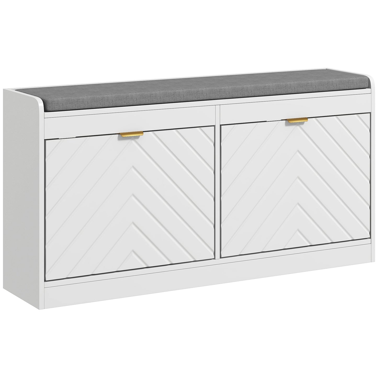 Shoe Storage with Seat, Upholstered Entryway Bench, Shoe Bench with 2 Flip Drawers and 4 Vents for 8 Pairs of Shoes