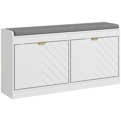 Shoe Storage with Seat, Upholstered Entryway Bench, Shoe Bench with 2 Flip Drawers and 4 Vents for 8 Pairs of Shoes