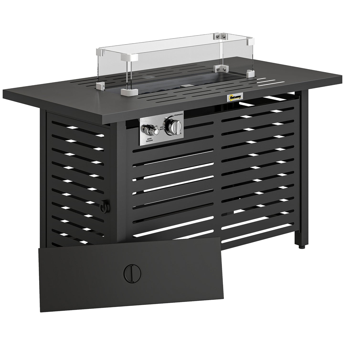 Propane Gas Fire Pit Table, Outdoor Firepit with 43" Steel Tabletop and Lid, 50