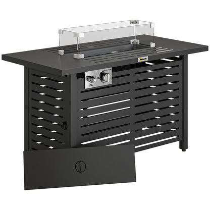 Propane Gas Fire Pit Table, Outdoor Firepit with 43" Steel Tabletop and Lid, 50
