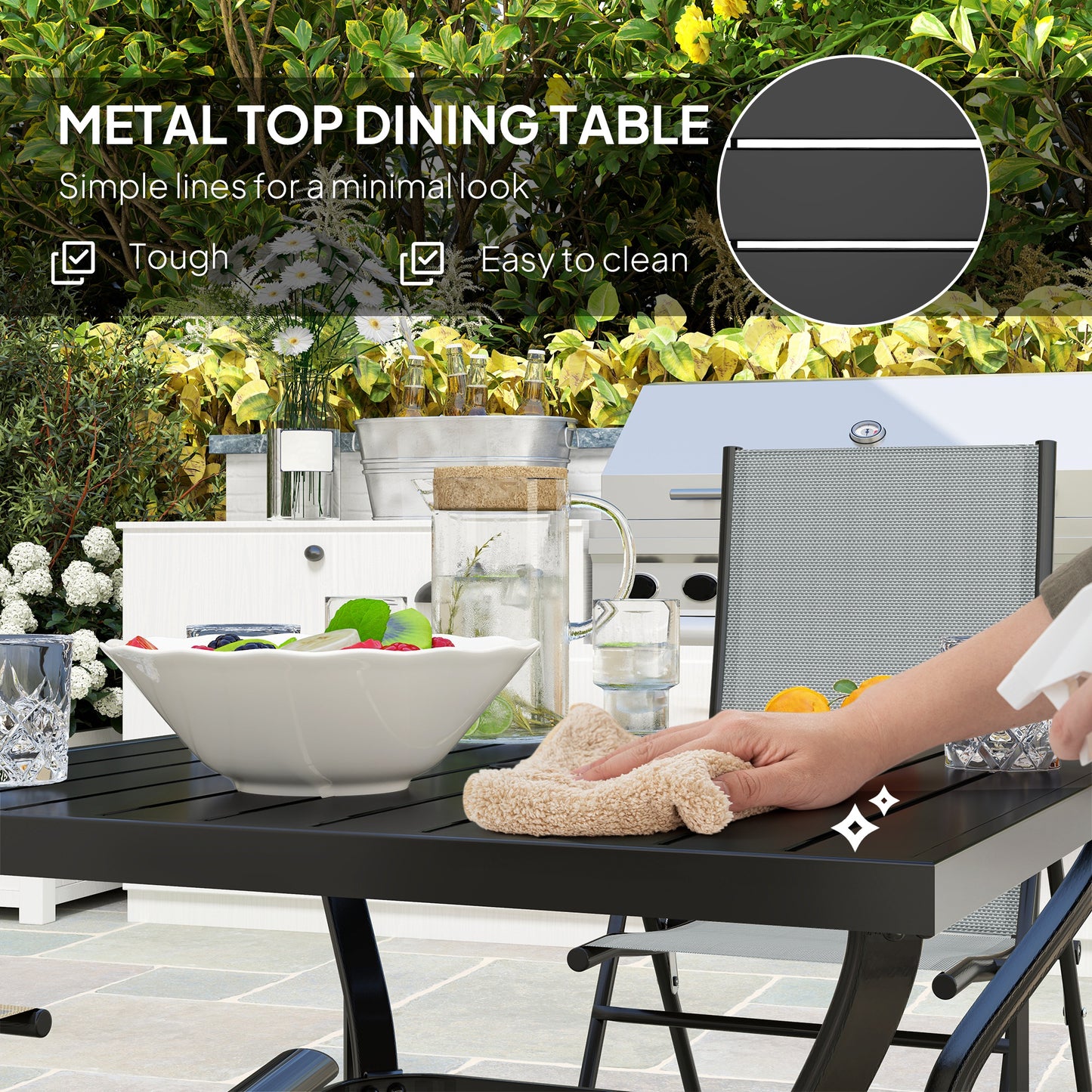 Five-Piece Steel Frame Patio Set - Grey/Black