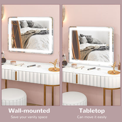 Vanity Mirror with Lights, Large 80x62 cm Lighted Makeup Mirror with 3 Colour, 10X Magnifying, USB Charging Port