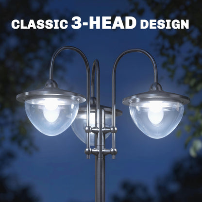 189cm 3-head Solar Lamp Post, Street Light with Planter, Automatic-on, 6 Hour Max Outdoor Ready LED Lighting, Black