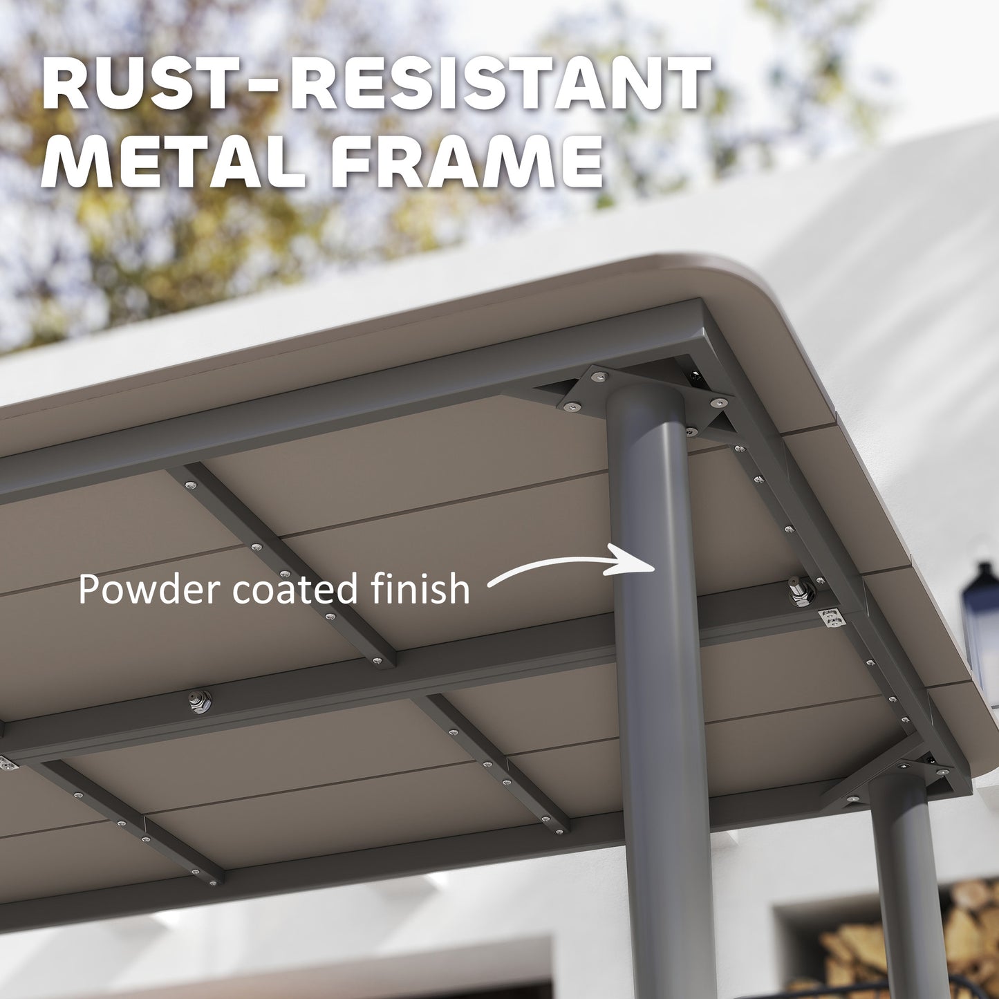 Garden Table, Outdoor Dining Table for 6 People, 160 x 90 x 74 cm, with Rust Resistant Metal Frame, WPC Top, for Balcony