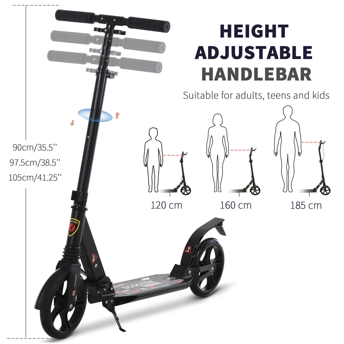Folding Kick Scooter, Adjustable Ride On Scooter with 200mm Big Wheels and Double Shock Absorption