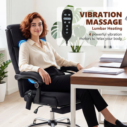 High Back Vibration Massage Office Chair with Footrest, Heated, Black