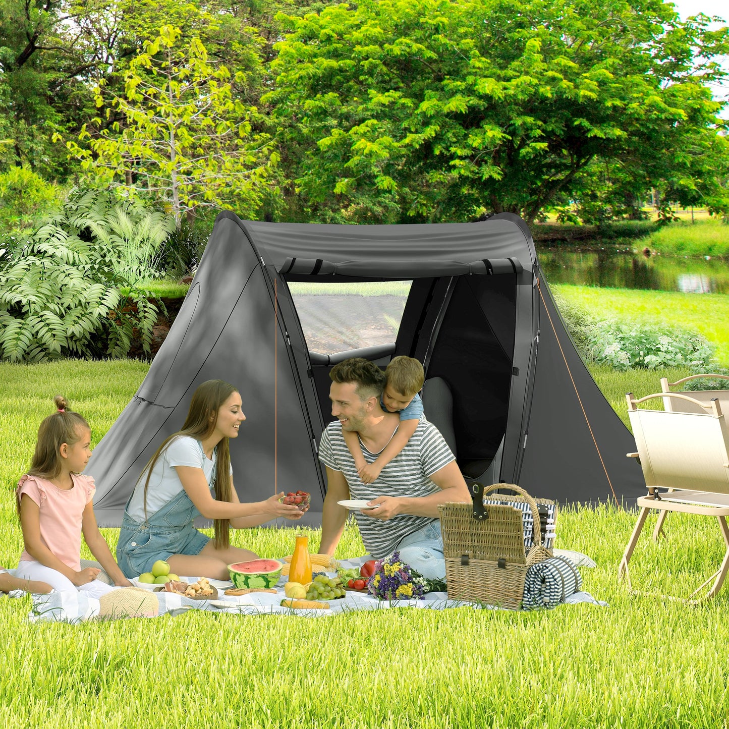 3 Man Camping Tent with Living Area and 2 Bedrooms, 3000mm Waterproof Family Tent with Sewn-in Groundsheet and bag