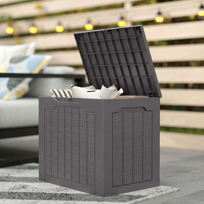 97L Plastic Garden Storage Box, Outdoor Storage Box with Handles, Waterproof Outdoor Storage Container, Brown