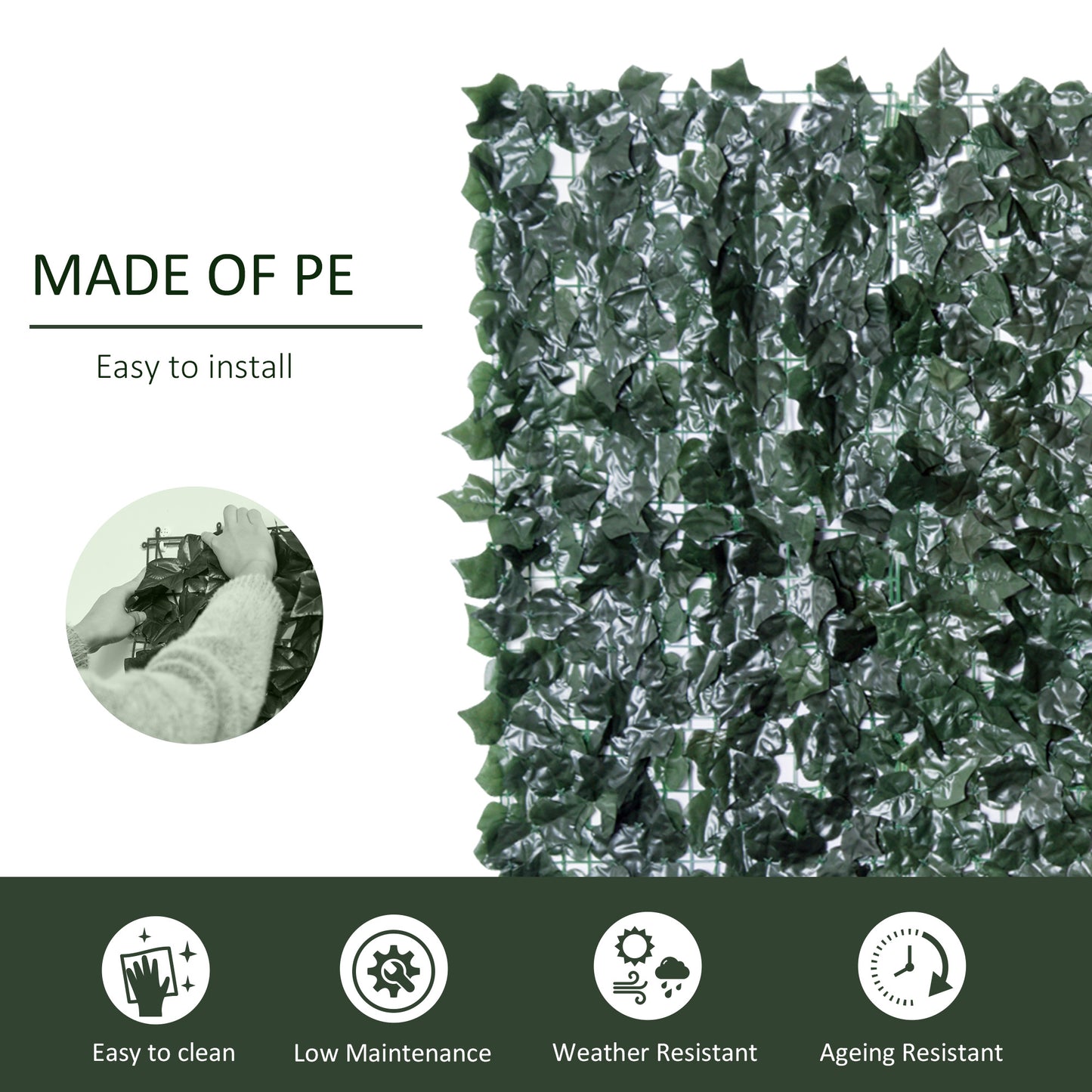 1-Piece Artificial Leaf Hedge Screen Privacy Fence Panel for Garden Outdoor Indoor Decor, Dark Green, 2.4M x 1M
