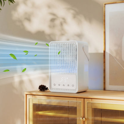Portable Air Conditioner, 4-in-1 Mini Air Cooler with 3 Wind Speed, 2 Mist Mode, 7 Colour RGB Light, White
