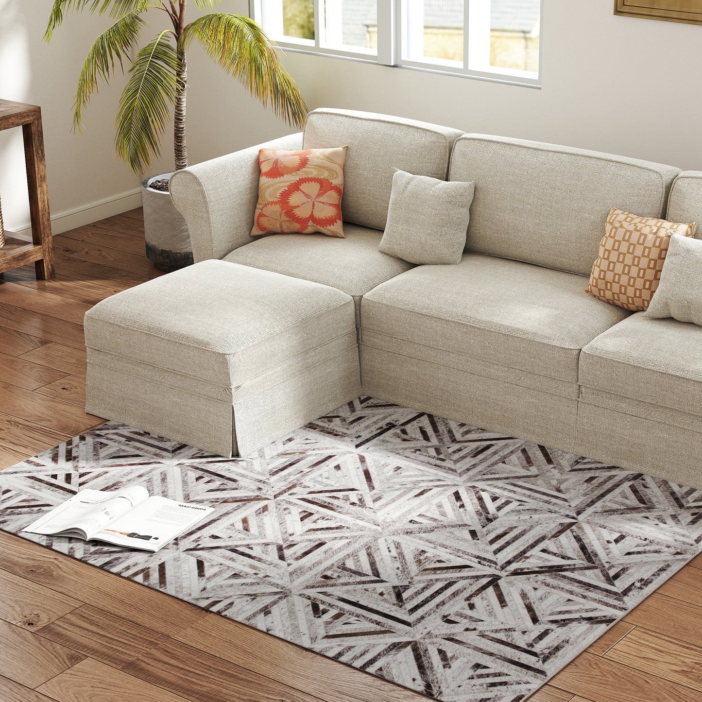 Modern Area Rug, Triangle Pattern Non-Slip Washable Rug, Chenille Floor Carpet for Living Room, Bedroom, Dining Room
