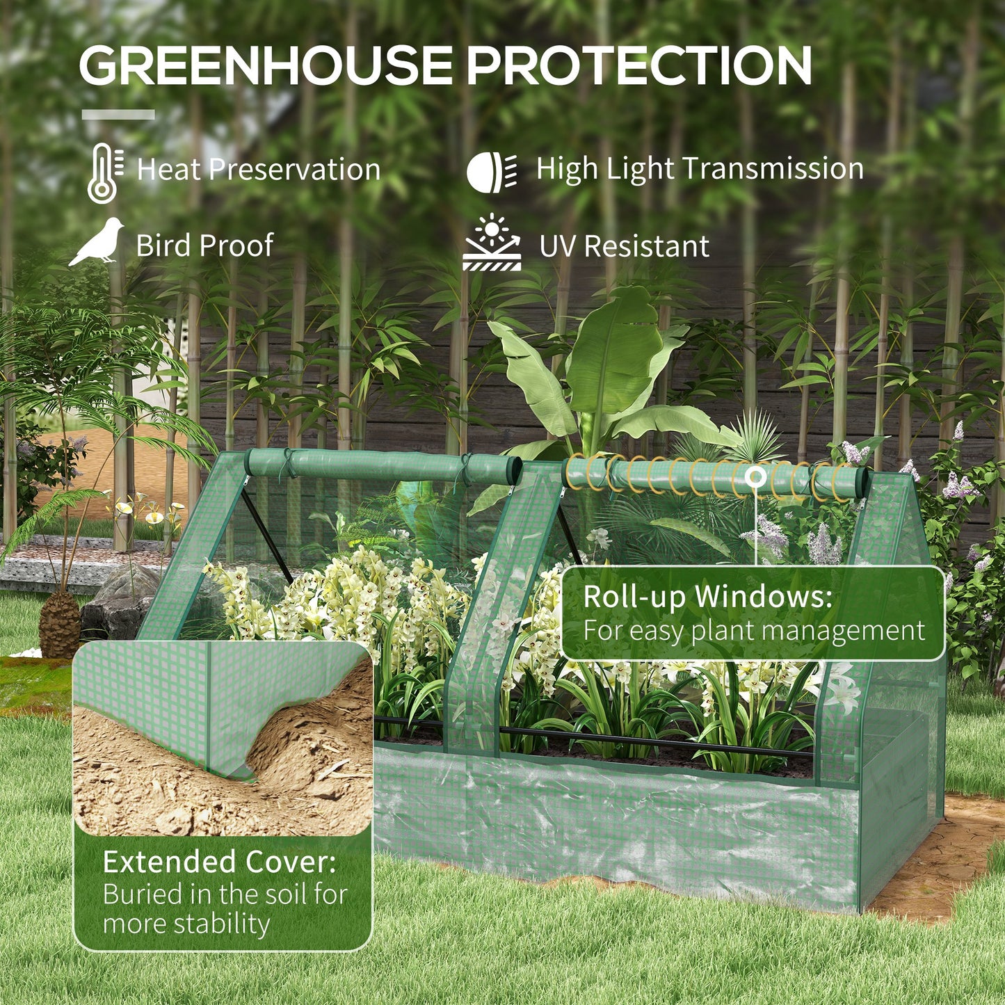 Metal Planter Box with Cover, Raised Garden Bed with Greenhouse, for Herbs and Vegetables, Green and Dark Grey