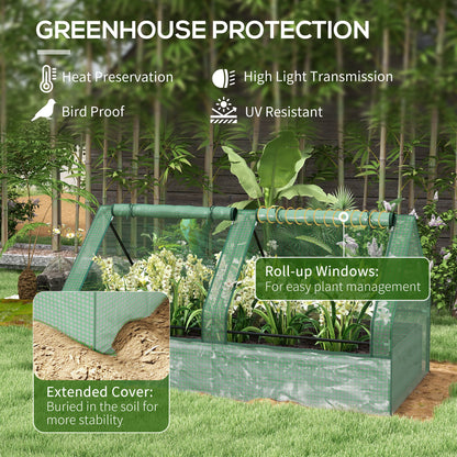 Metal Planter Box with Cover, Raised Garden Bed with Greenhouse, for Herbs and Vegetables, Green and Dark Grey