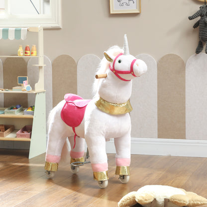 Kids Rocking Horse, Plush Walking Horse with Wheels, Ride On Unicorn Toy for Ages 3-5 Years Old, White