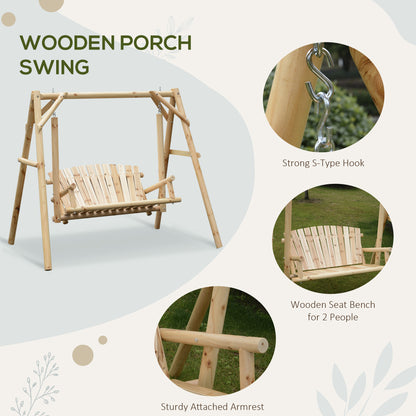 2 Seater Wooden Garden Swing Chair, Larch Wood Porch Swing Seat Bench Lounger for Outdoor Patio Garden, 300kg Capacity