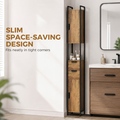 Freestanding Bathroom Cabinet, Tall Bathroom Storage Cabinet with Drawers and Shelves, Linen Storage, Brown