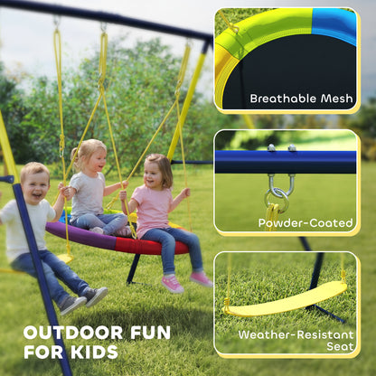 Kids Swing Set with Double Swings, Outdoor Playset with Adjustable Ropes, Metal Frame for Ages 3-8, 150kg Capacity