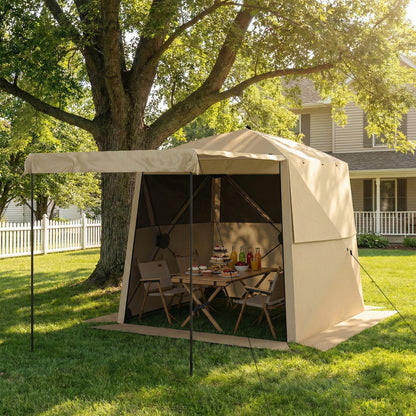 Pop Up Gazebo Waterproof Instant Shelter with Awning Mesh Windows for Camping Patio 2 x 2 m, Khaki