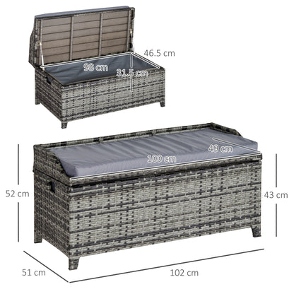 130 L Rattan Garden Storage Box, with Seat - Mixed Grey