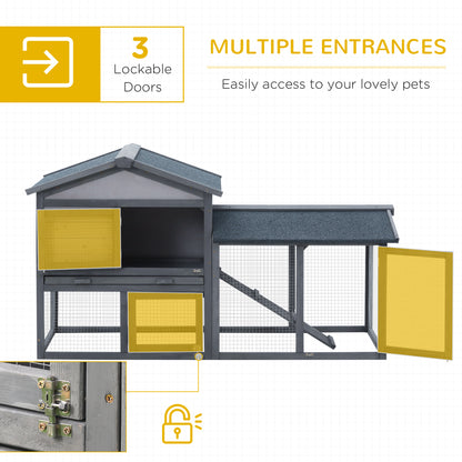 Wooden Rabbit Hutch Outdoor, Double Tier with Water-Resistant Roof, Ramp 147 x 54 x 84 cm, Grey