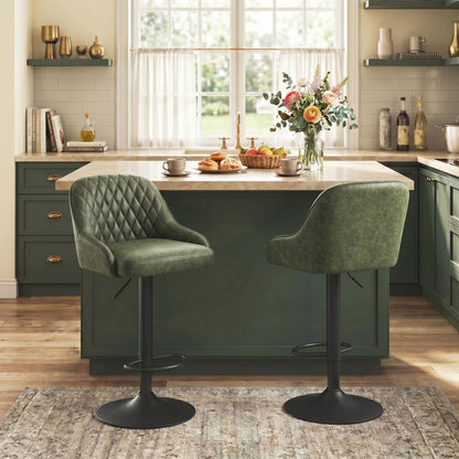 Bar Stools Adjustable Swivel Kitchen Chairs with Backrest Set of 2 for Kitchen Island Dark Green