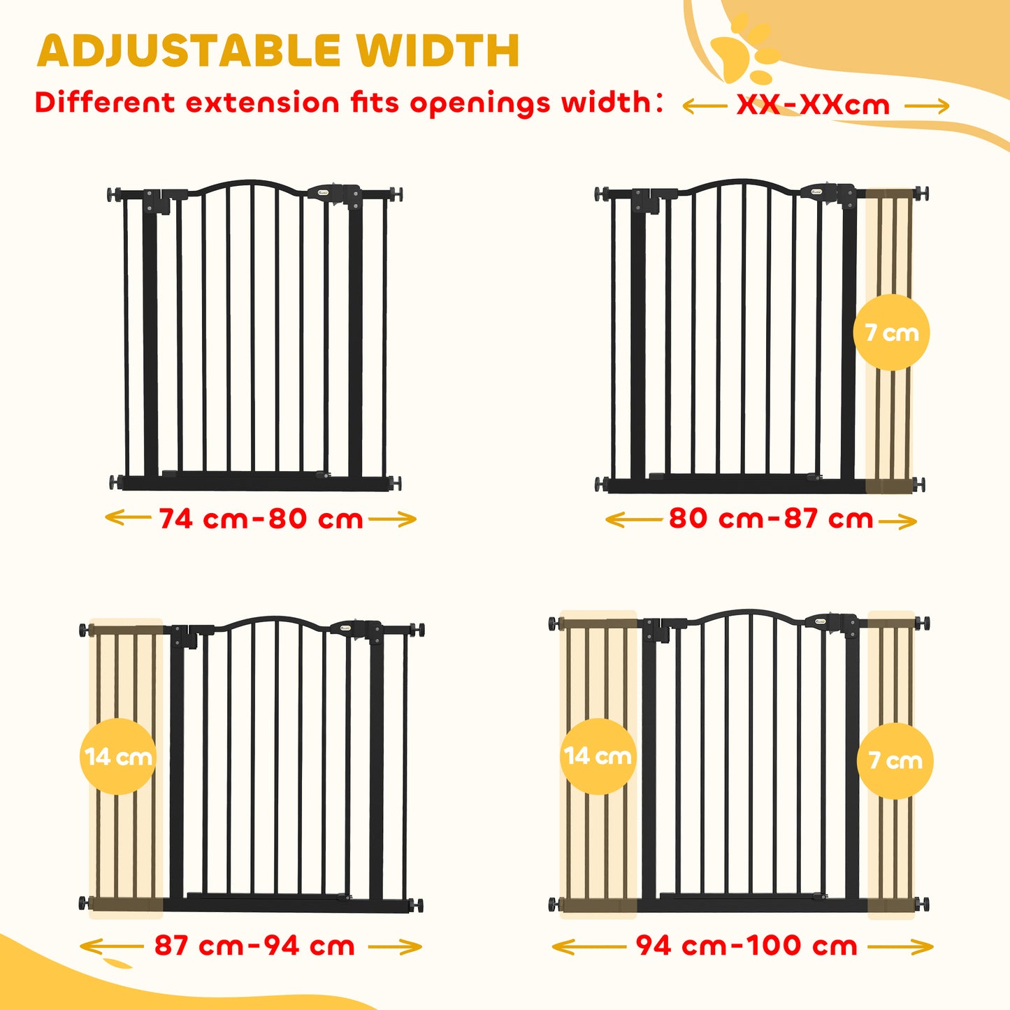 Metal 74-100cm Adjustable Pet Gate Safety Barrier w/ Auto-Close Door Black