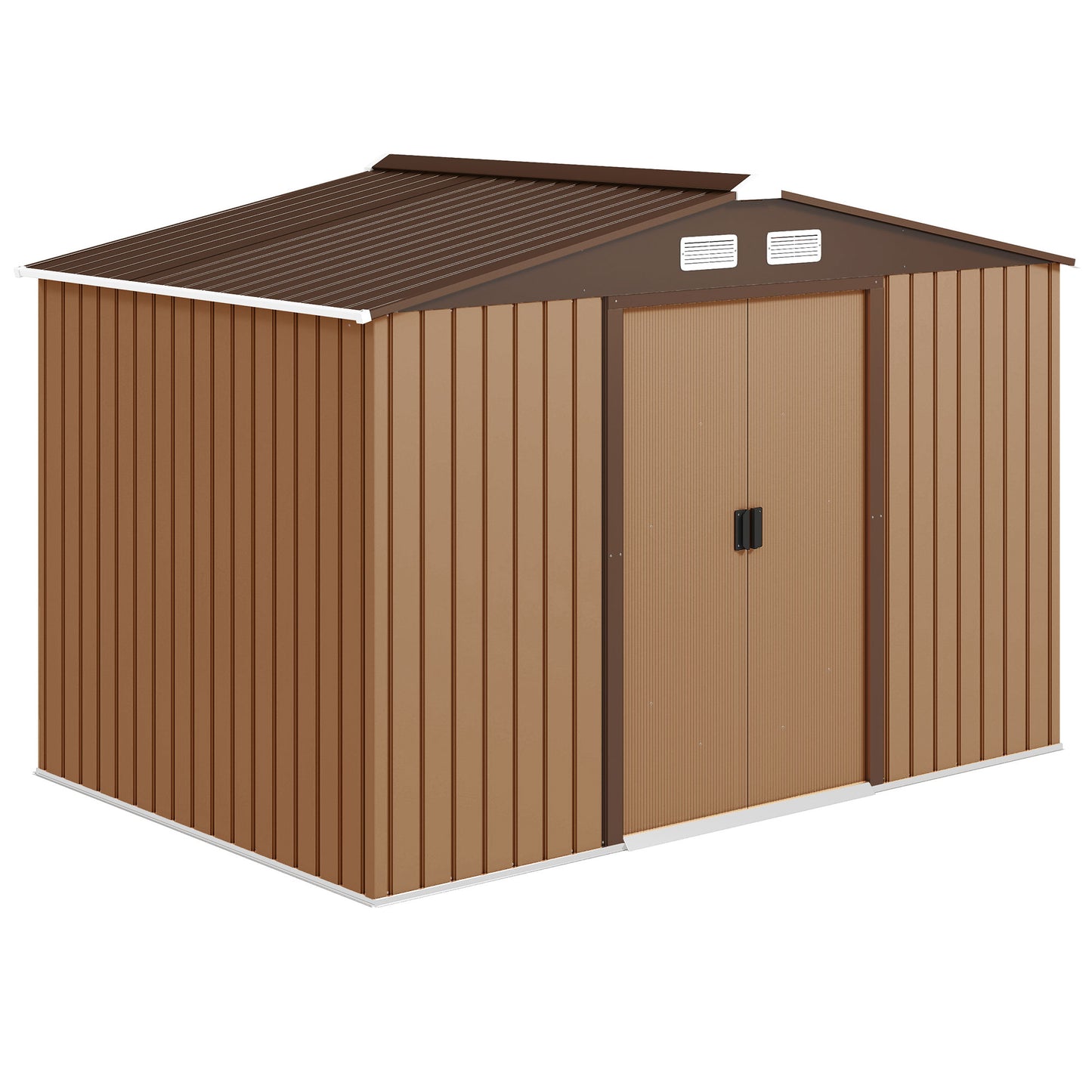 9 x 6ft Metal Garden Shed, Outdoor Storage Tool House with Ventilation Slots, Foundation Kit and Lockable Double Doors