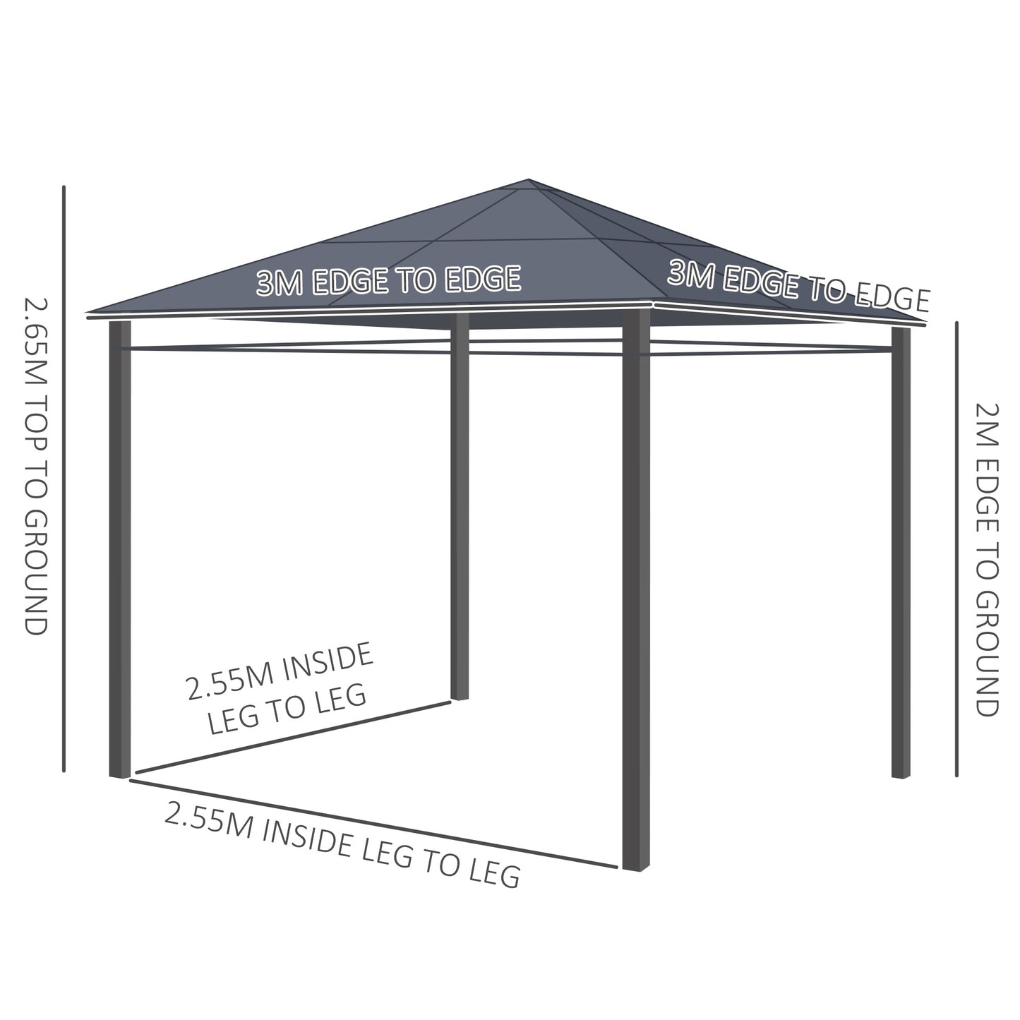3 x 3(m) Hardtop Gazebo Canopy with Polycarbonate Roof, Permanent Pavilion Garden Gazebo with Curtains for Patio, Deck, Grey