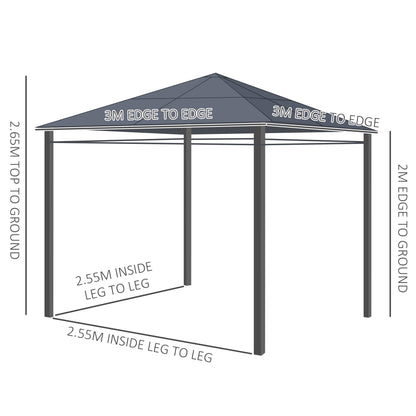 3 x 3(m) Hardtop Gazebo Canopy with Polycarbonate Roof, Permanent Pavilion Garden Gazebo with Curtains for Patio, Deck, Grey