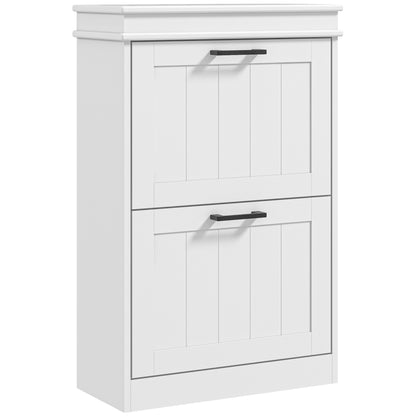Two-Drawer Minimalistic 10-Shoe Cabinet - White
