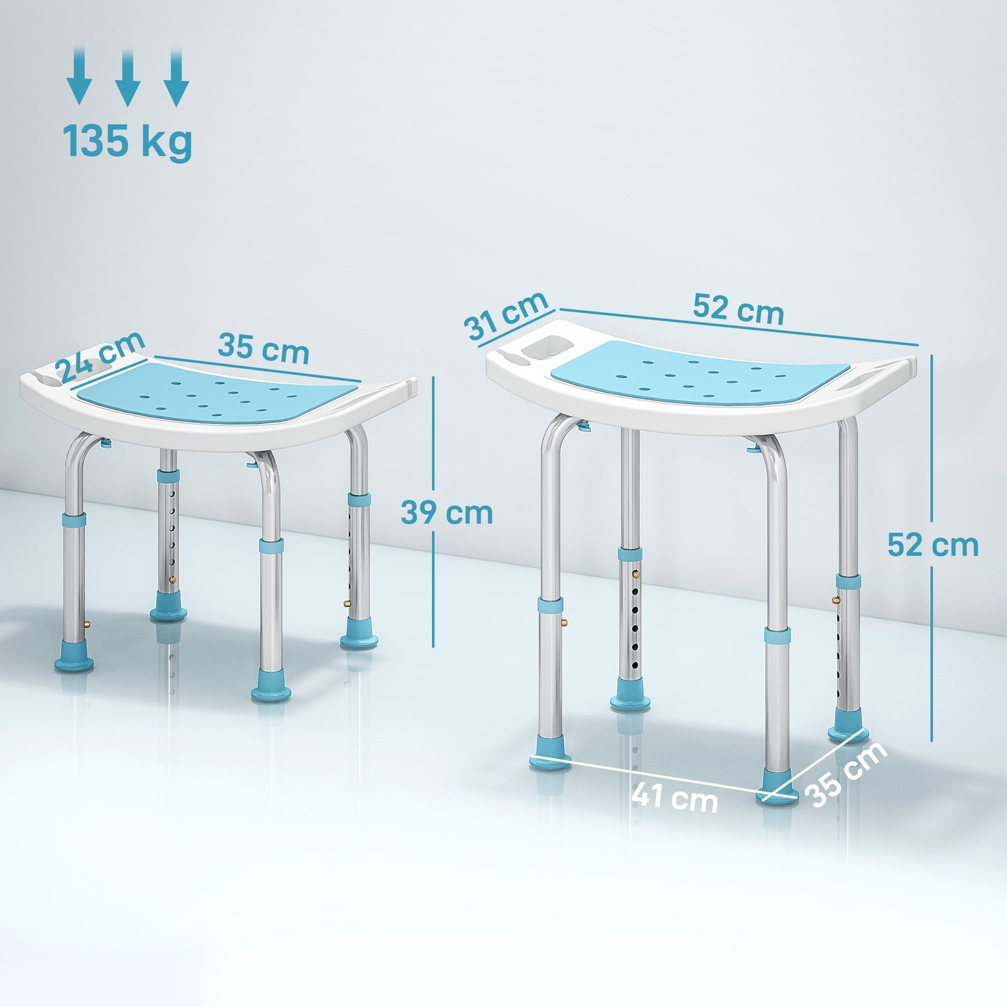 Shower Chair, Adjustable Height Shower Stool with Aluminium Frame and Non-Slip Feet