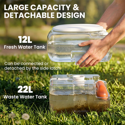 Portable Toilet for Adults, 22L Camping Toilet with Seat, Lid and Anti-Leak Handle Pump, Outdoor Travel Toilet