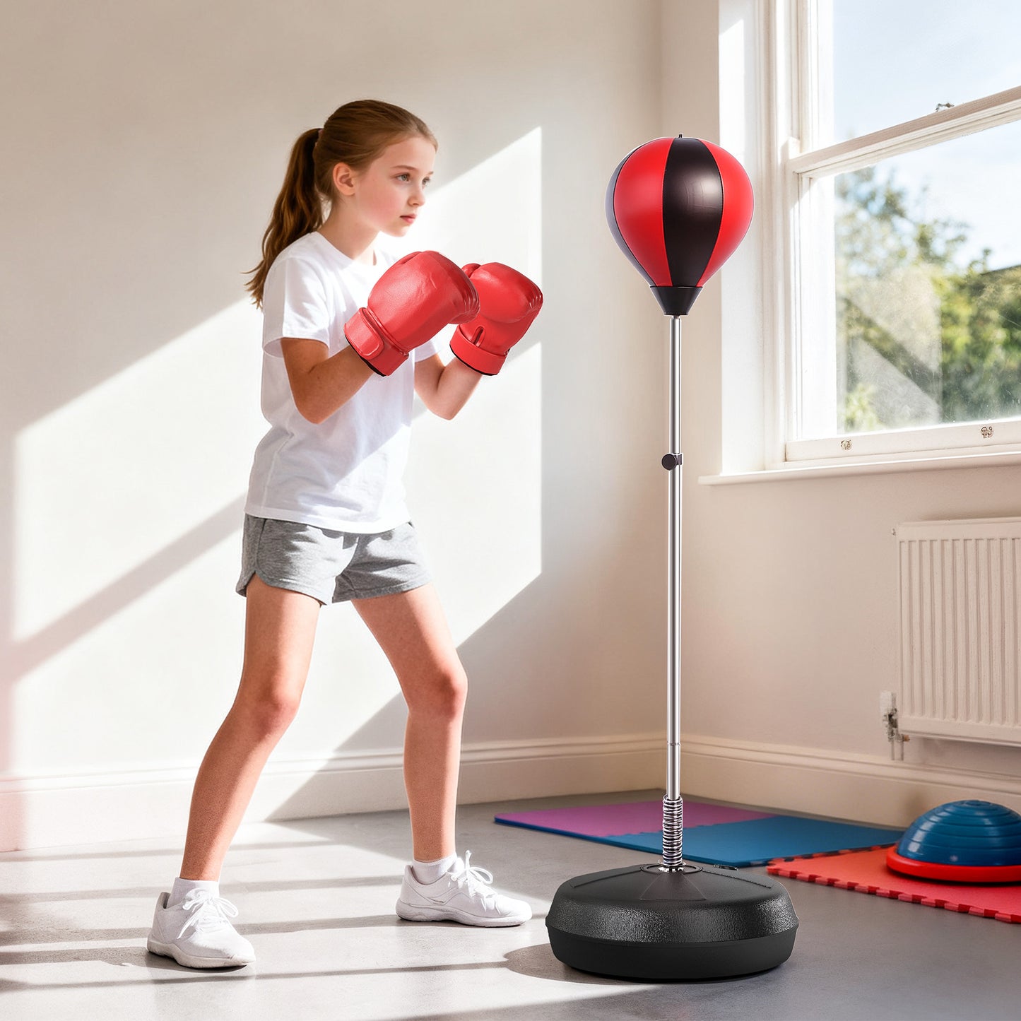 Punching Bag with Stand, 126-144 cm Height Adjustable Boxing Set Free Standing Speed Bag with Gloves and Air Pump for Teenage